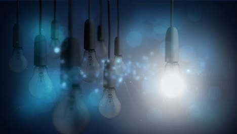 Animation-of-light-bulbs-with-glowing-flicekring-spots-and-copy-space