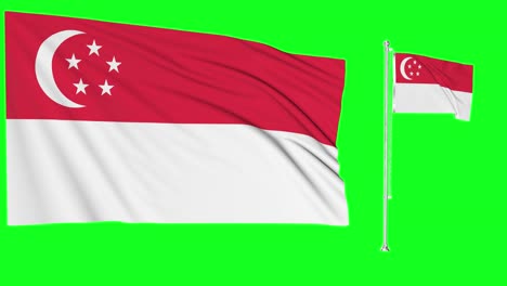green screen waving syngapore flag or flagpole