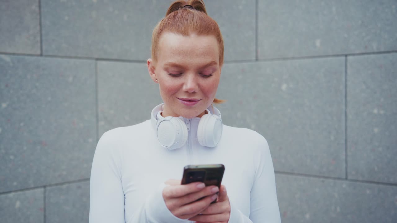 Woman using smartphone after workout