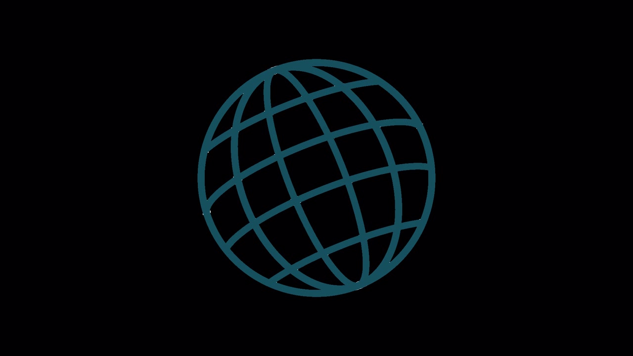 Icona Animata di Globo Wireframe che Gira su Sfondo Nero