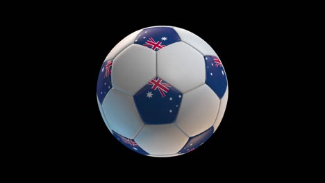 soccer ball with flag australia, on black background loop alpha. 3d rendering