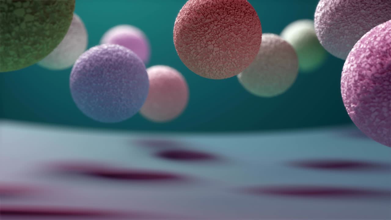 Balls with interesting texture bounce on the surface.