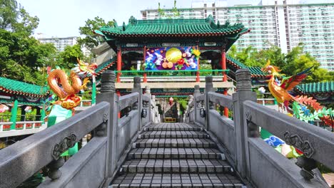 colorful temple entrance with dragon statues