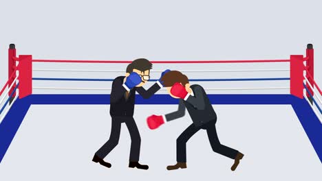 la batalla del hombre de negocios en guantes de boxeo. concepto de competencia de negocios. ilustración de bucle en estilo plano.