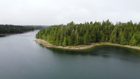 the west coast of vancouver island british columbia in bamfield bc, drone flying over the ocean and forest