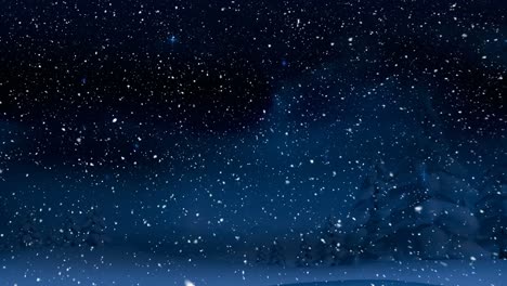 animation of snow falling over fir trees in winter scenery