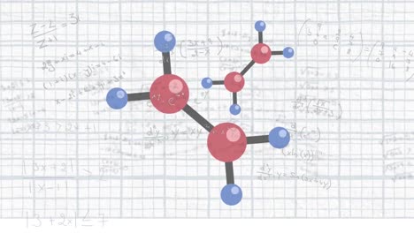 Animation-of-mathematical-equations-and-molecule-icon-on-white-background