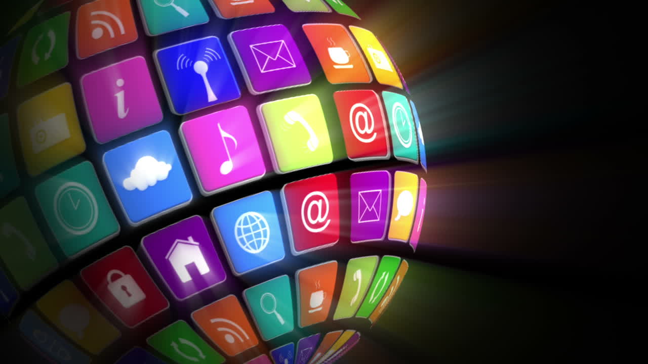 iconos de aplicaciones en el globo giratorio