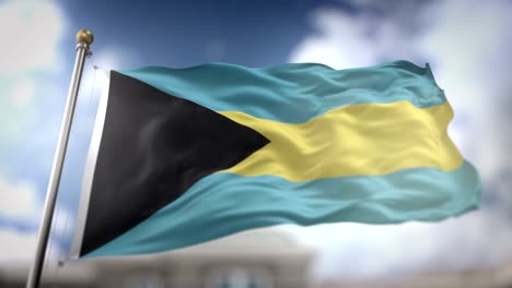 the bahamas flag waving slow motion 3d rendering blue sky background - seamless loop 4k