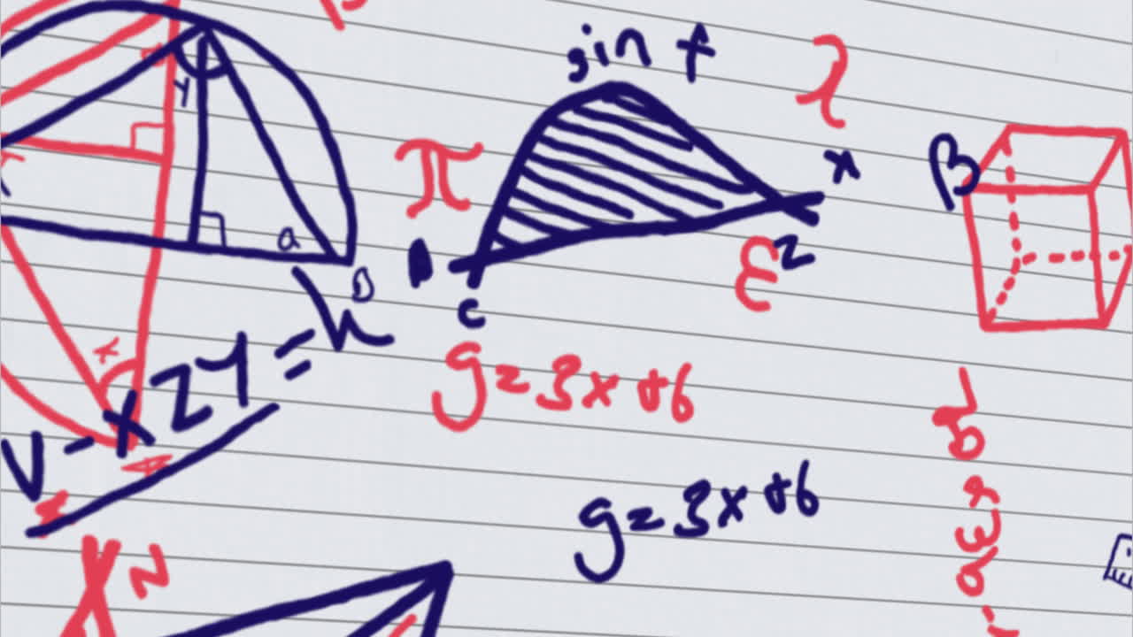 ⁇  줄로 된 종이 위에 움직이는 수학 방정식