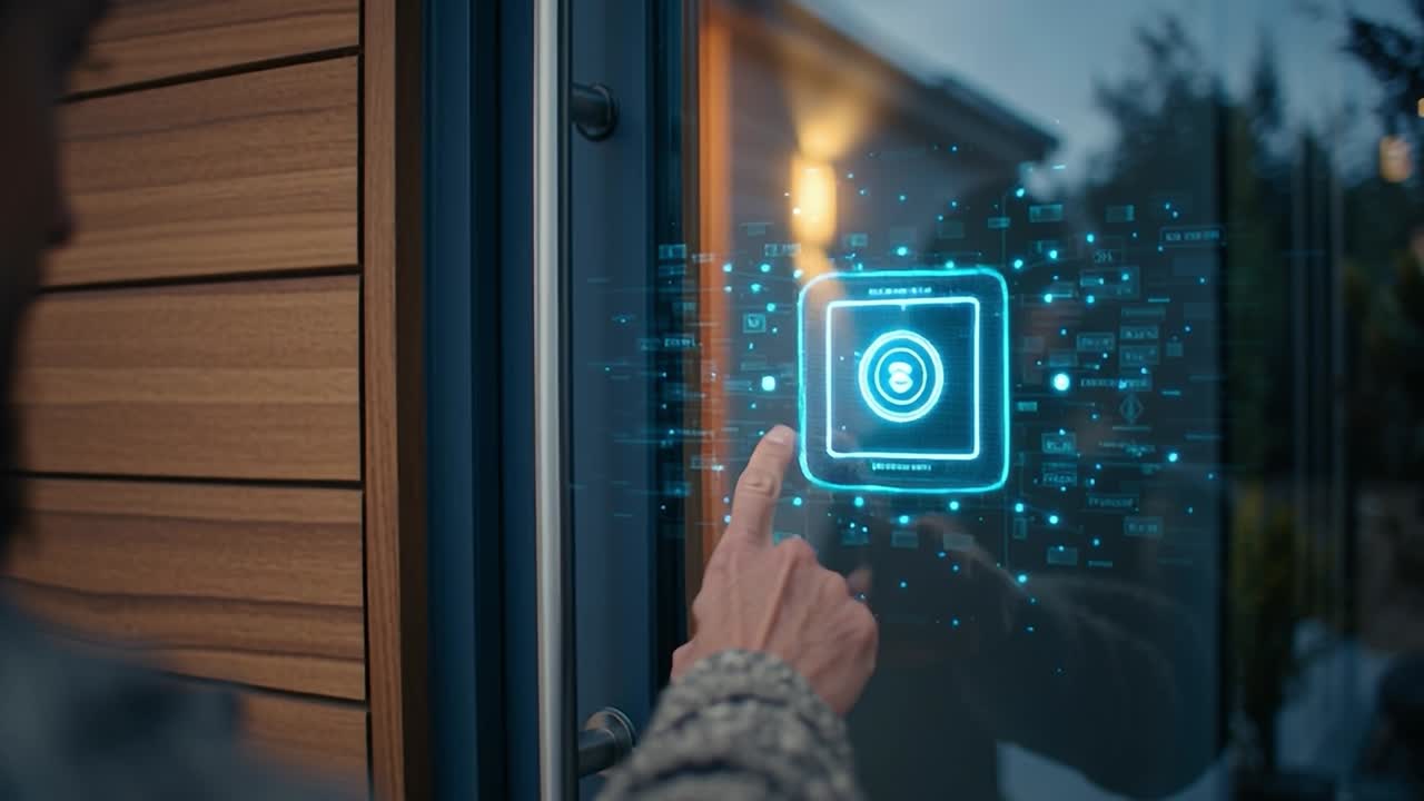 Touchscreen smart doorbell system in a modern home entrance