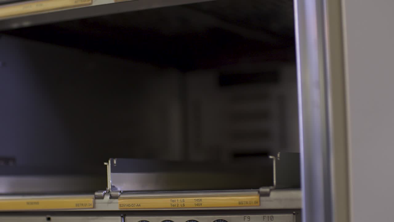 Techniker installiert Hardware-Komponenten in einen Serverschrank, Nahaufnahme