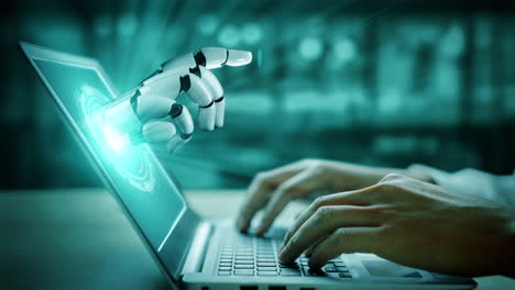 Futuristic robot artificial intelligence enlightening AI technology concept