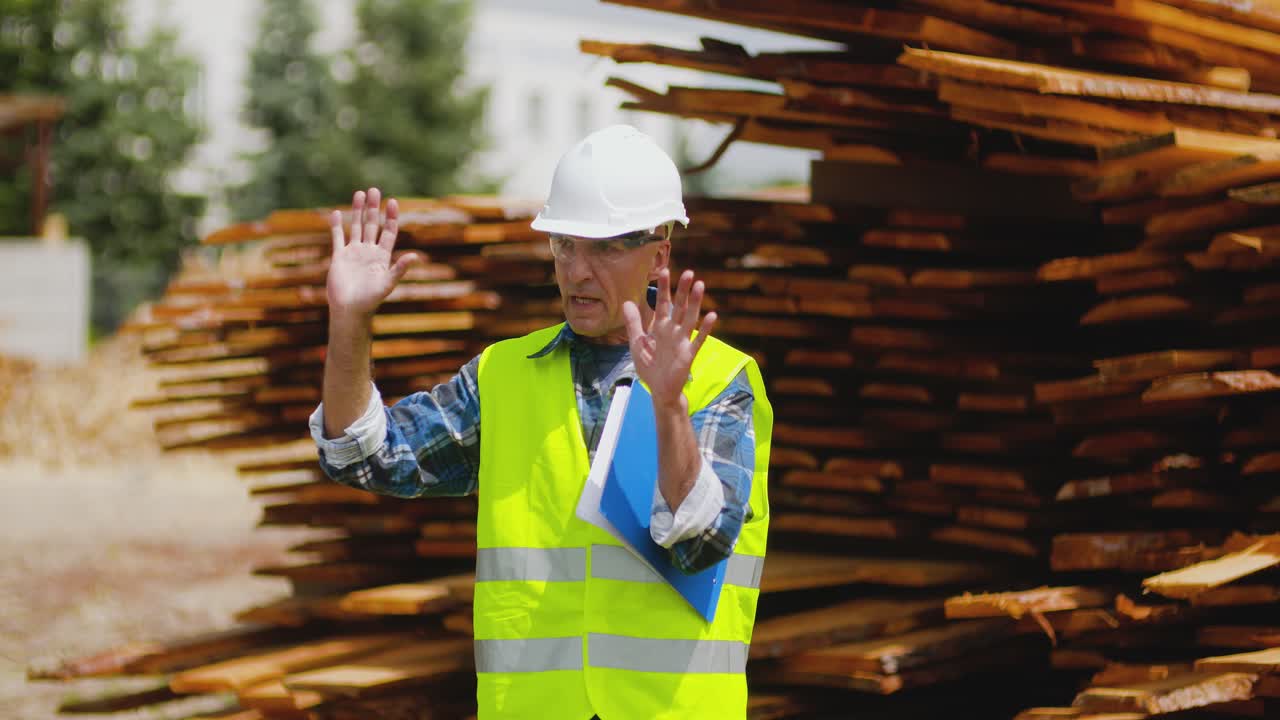 trabajador masculino examinando la pila de tablones 5