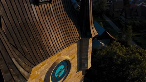 tower church clock - drone aerial sunrise shot