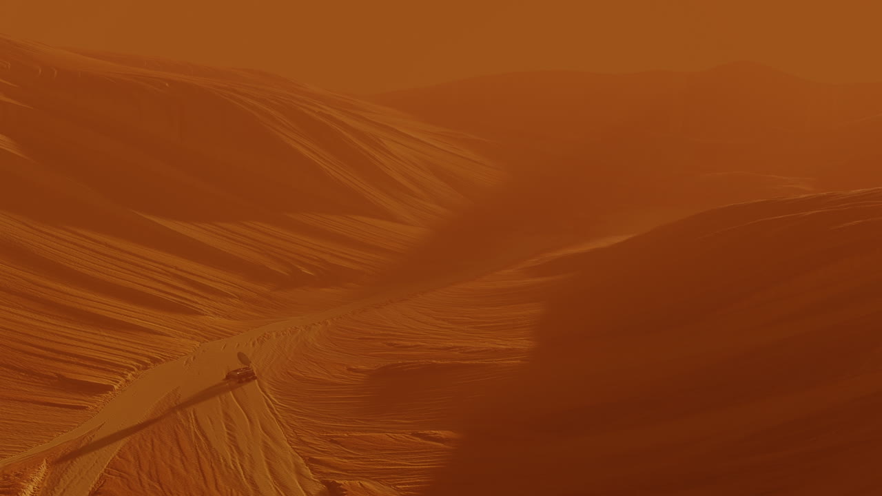 vista aérea de arriba hacia abajo del rover de marte en suelo marciano