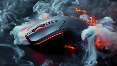 a computer mouse with flames coming out of it