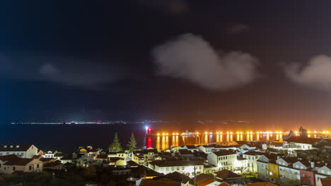 lapso de tiempo nocturno de la isla de pico desde horta, isla de faial, azores - portugal