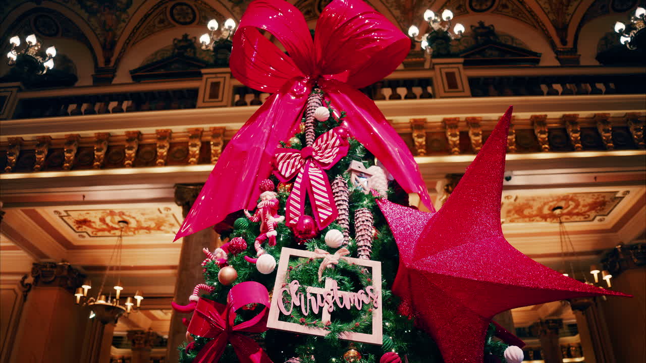 The decorated Christmas tree inside the Monte Carlo Casino in Monaco