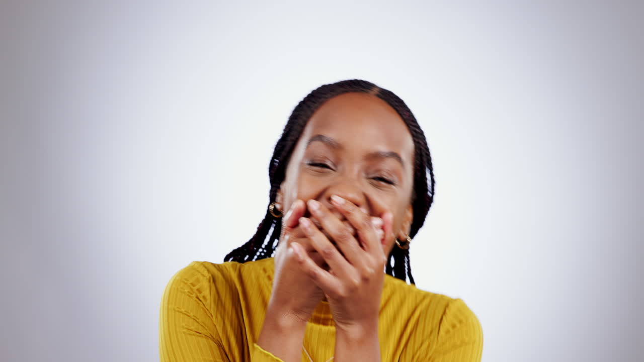 Wow, news and hands on face of black woman