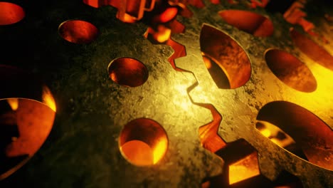 fondo de mecanismos giratorios de metal de oro. concepto de flujo de trabajo de negocios. bucle sin costuras 3d render