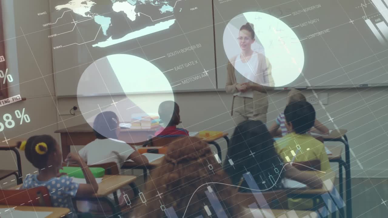 animación del procesamiento de datos en un grupo diverso de alumnos con una maestra