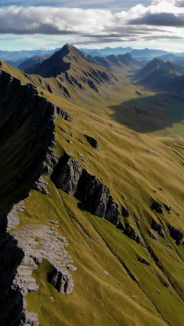vast rugged mountain landscape with grassy slopes