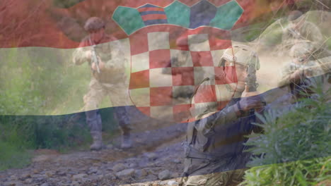 animación de la bandera de croacia sobre varios soldados varones