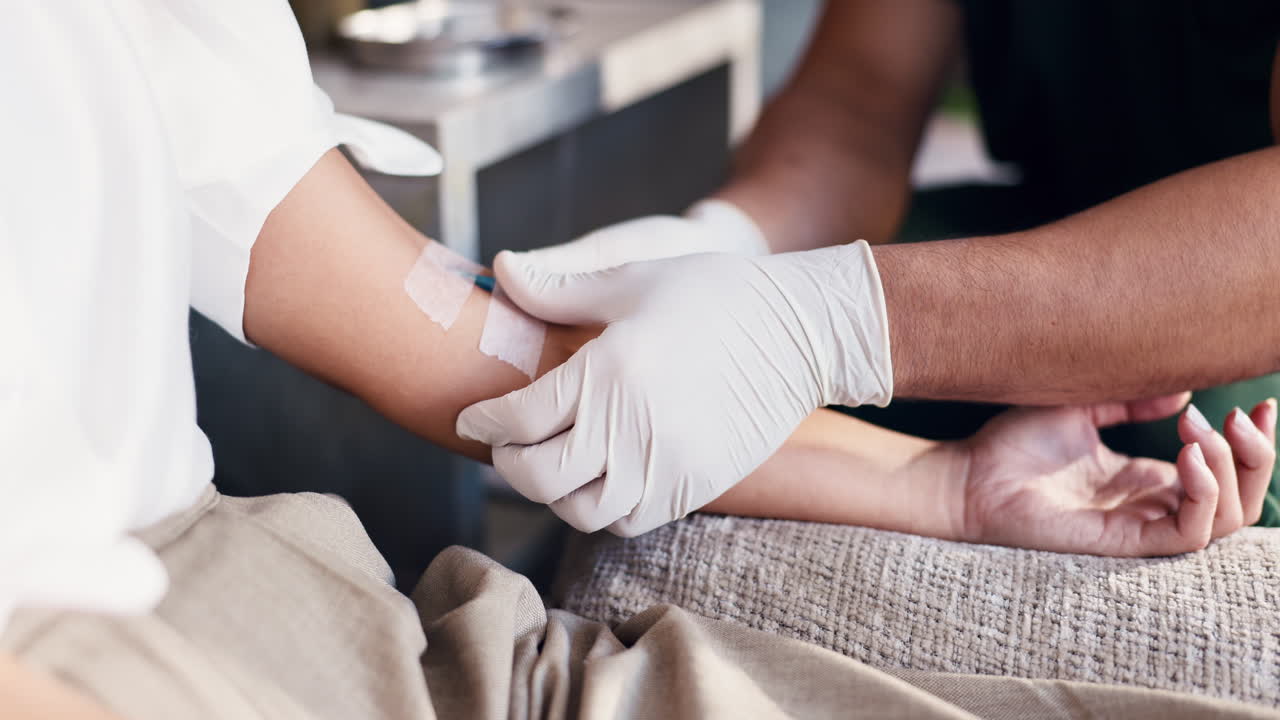Medical Professional Inserting IV Drip into Patient's Arm
