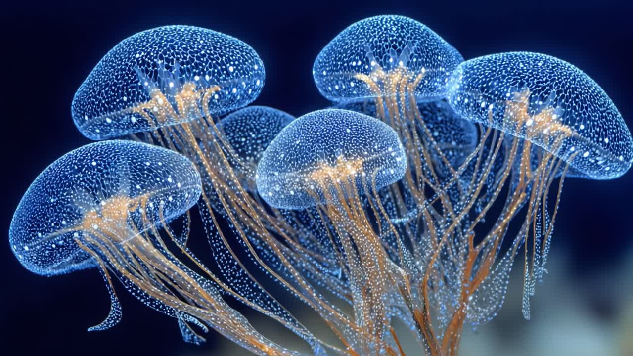 A Spectacular Show of Graceful Jellyfish Captured in Stunning Detail, Highlighting Their Translucent Bodies and Mesmerizing Movement Underwater