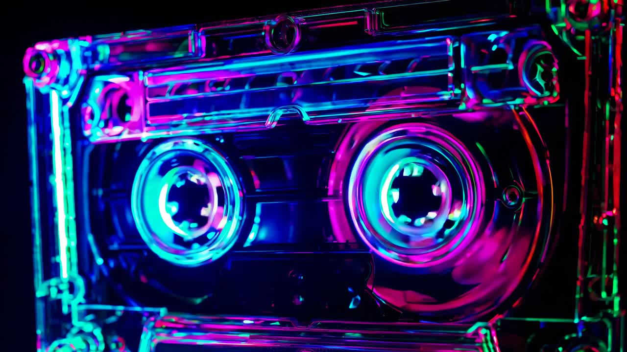 cinta de cassette de neón brillante