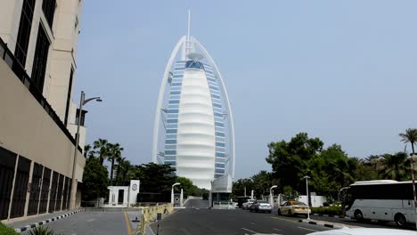 burj al arab seen from a nearby street