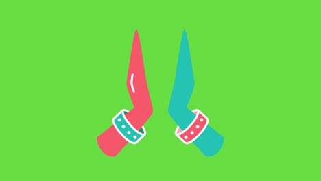 4k video of cartoon hands on green background.