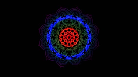 mandala abstract ornamento multicolor de neón línea de movimiento. 4k patrón de video mandala de la india.