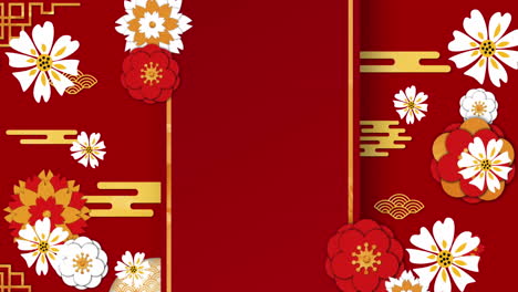 animación de decoraciones tradicionales chinas con espacio de copia en fondo rojo.
