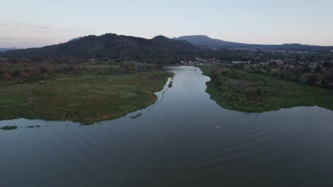 drone view and approach to the port of janitzio