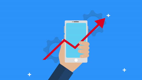 hand human using smartphone with statistics arrow