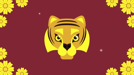 año nuevo chino flores doradas y cabeza de tigre