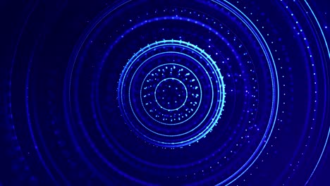 las partículas azules brillantes forman líneas, superficies, estructuras redondas complejas en movimiento suave como en el micro-mundo o el espacio.