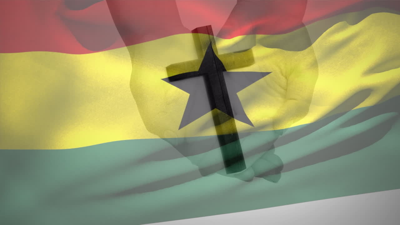 animación de la cruz cristiana y la bandera de ghana