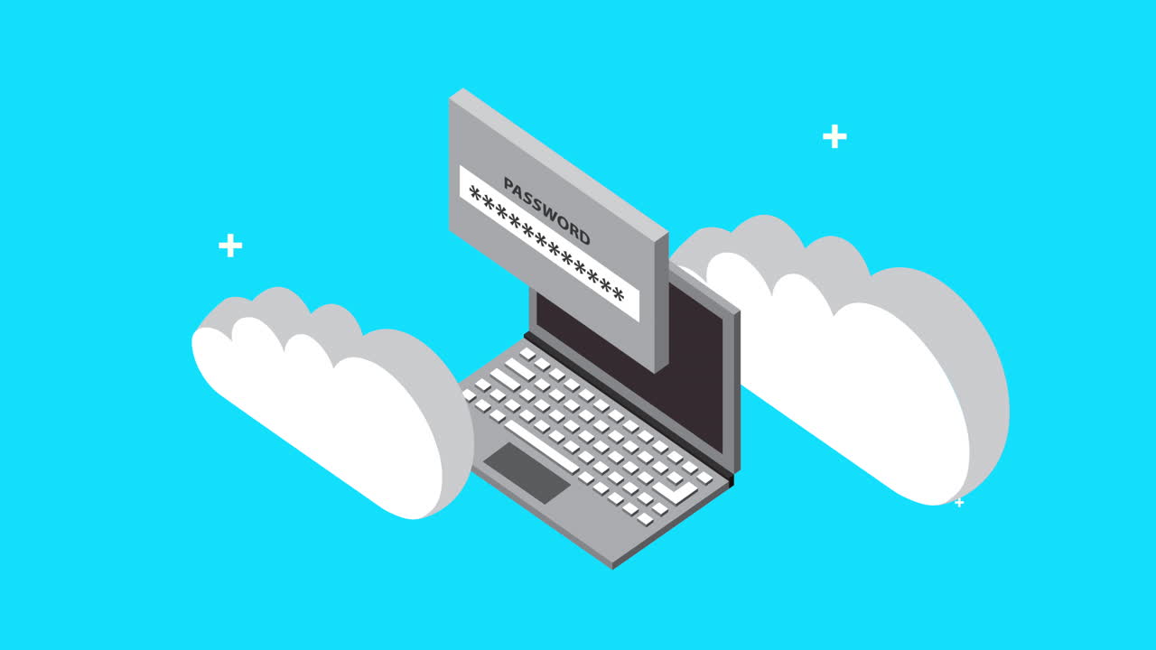 ebusiness commercial teachnology with laptop and clouds