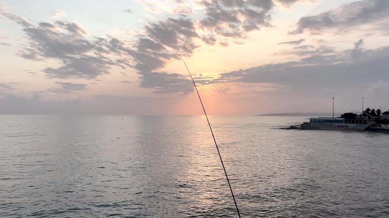 Tramonto, alba, oceano, skyline, pescatore, canna da pesca, pesca, Portogallo.