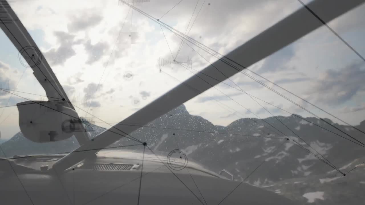 비행하는 비행기 위의 연결 네트워크의 애니메이션