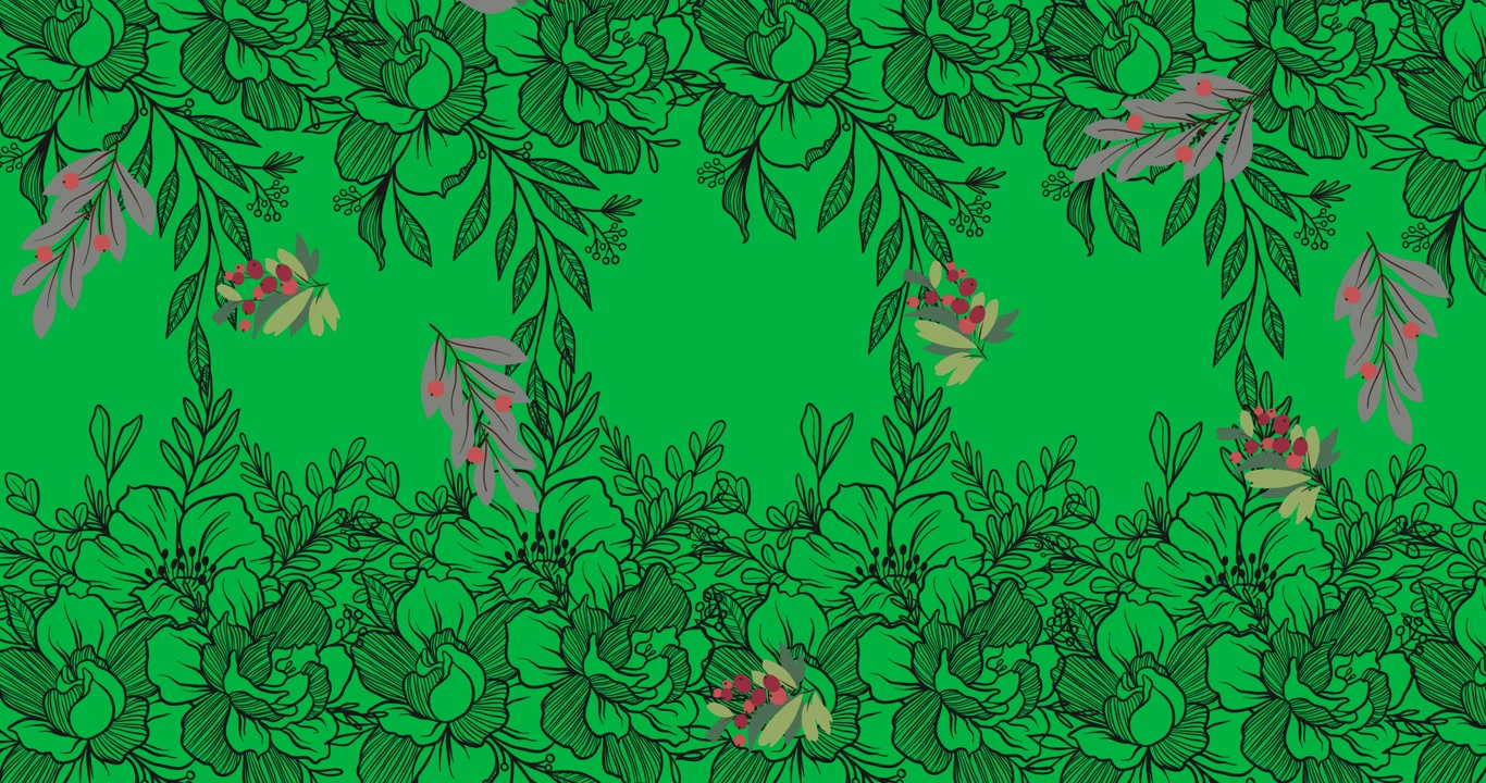 Panel appearing, leaf clusters entering, drifting, rotating, balancing on transparent background
