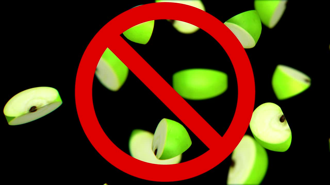 금지 표지판에 있는 사과