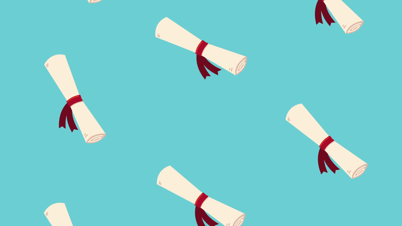 graduation animation with diplomas pattern