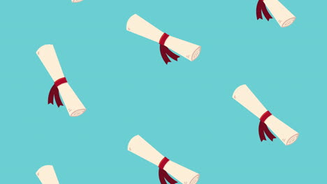 graduation animation with diplomas pattern
