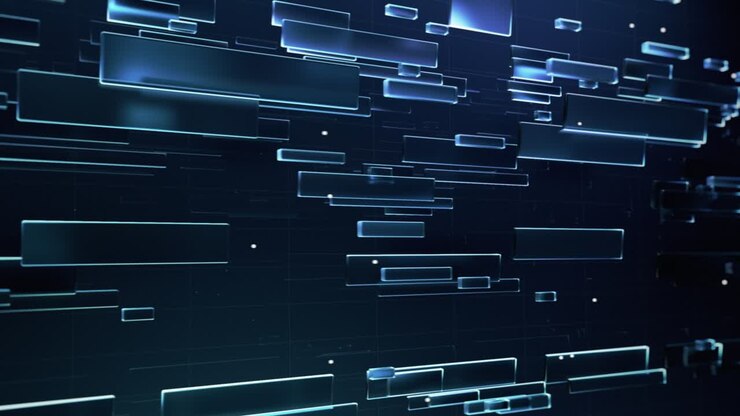 Digital 3D Animation with Rectangular Moving Abstract Texture Shapes in Shiny Dark Blue Color for Use in Playback Background Videos, News Reports, Loading Screens.