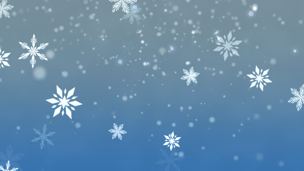 White snowflakes and stars in blue sky