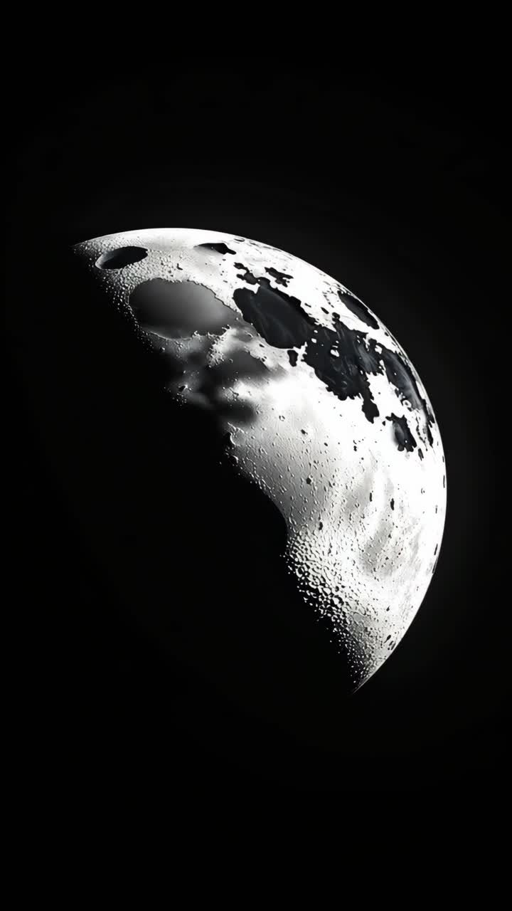 A stunning video frame capturing a crescent moon in high contrast, shot ...